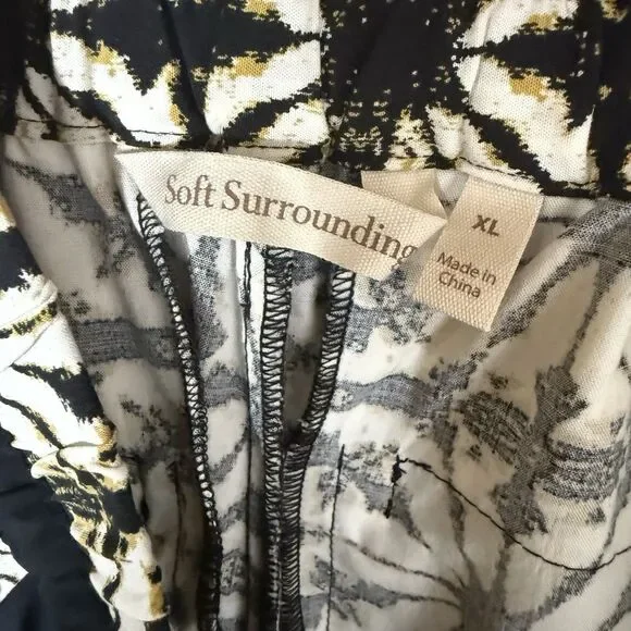 NWT Soft Surroundings Women XL Pants Canna Black Yellow Beachy Flowy Wide Leg
